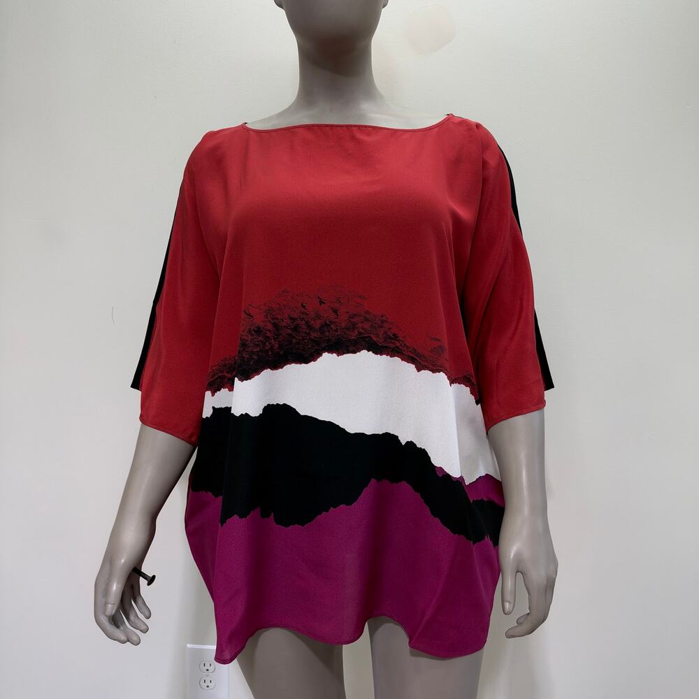 NWT Marina Rinaldi Silk Colorblock Blouse US 20 Oversized Luxury Abstract Travel